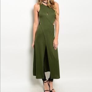 Ribbed Cutout Dress Olive Green